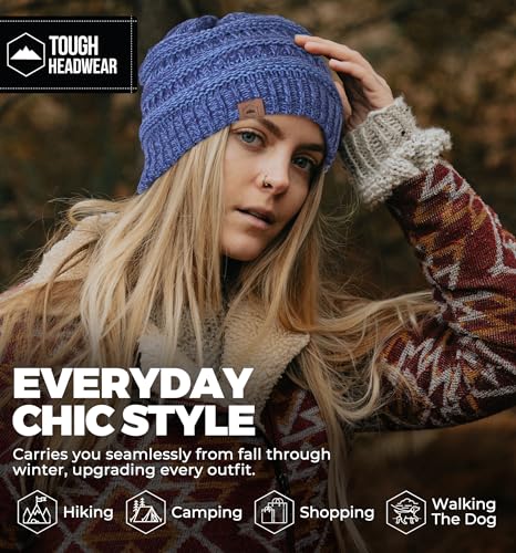 Tough Headwear Slouchy Beanie Hat - Itch-Free Winter Hats for Women - Stretchable Beanies for Women - Acrylic Winter Gear - color: Blue Melange