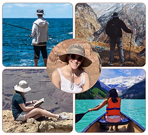 Muryobao Women Ponytail Sun Hat Summer UV Protection Cap Outdoor Foldable Mesh Wide Brim Bucket Hats for Beach Fishing Garden - color: Navy Blue