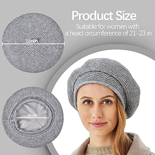 FENELY Beret Hat for Women, French Style Beanie Winter Fashion Warm Thickened Lining Knit Cap - color: Grey