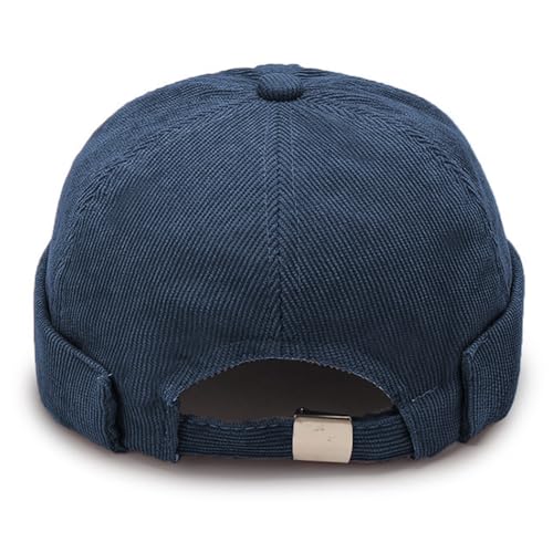 Corduroy Brimless Hat for Men Women Sailor Docker Cap Cuff Harbour Beanie Hat - color: Navy Blue