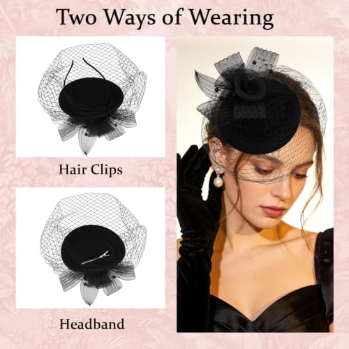 Ondder Tea Party Fascinator Hat for Women Clip and Headband for Tea Party, Wedding, Church and Cocktail Events - color: Color3-black