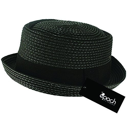 Men's Cool Summer Straw Pork Pie Derby Fedora Upturn Brim Hat - color: Black, size: Large-X-Large