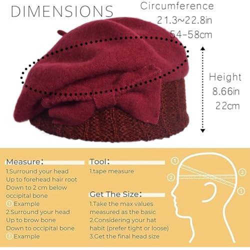 Women Knit 100% Wool Beret Artist Winter French Beret Hats - color: Claret