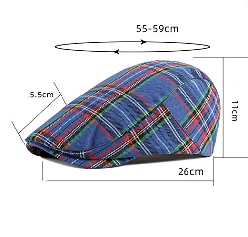Gudessly Mens Adjustable Colorful Striped Plaid Ivy Newsboy Cabbie Gatsby Golf Cap Flat Cotton Hat Thin Cap - color: T-blue