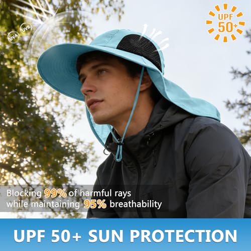 Sun Hat for Men Women with Neck Flap,UPF 50+ UV Protection Fishing Hat - color: 1pack-blue