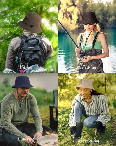 Waterproof Bucket Hat Outdoor Hat for Women Men UV Protection Sun Hat Packable Fishing Hat - color: Khaki