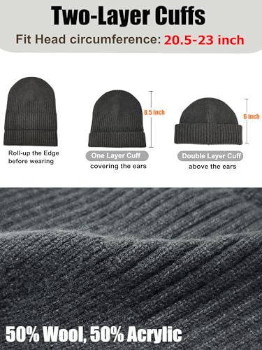 Wool Short Fisherman Beanie for Men Women Double Cuffed Skull Caps - color: 1pcs-dark Gray