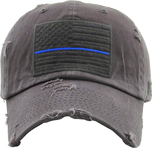 KBETHOS Flag USA America Military Thin Blue Line Thin Red Line Vintage Distressed Baseball Cap Dad Hat Unisex Adjustable… - color: Dark Gray Blue Tactical Operator Classic