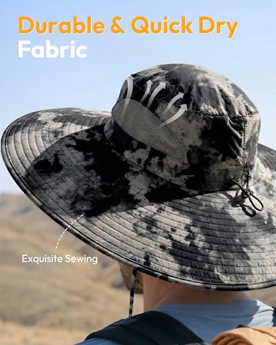 Mens Sun Hat Super Wide Brim Waterproof Breathable Bucket Hats for Men - color: Khaki Ink
