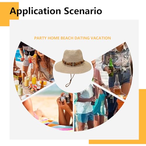 Women/Men Straw Cowboy Hat Wide Brim Sun Beach Cowgirl Hat Summer Western Cowboy for Travel Outdoor Family - color: Khaki W