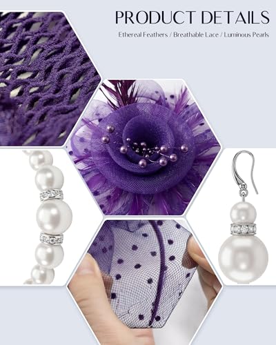 Fascinators Hat for Women Tea Party Fascinator Headband with Gloves Tea Party Accessories for Ladies - color: Purple