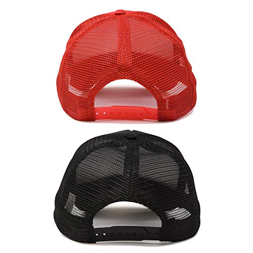 DALIX Solid Blank Trucker Hats Caps 2 Pack - color: Black and Red