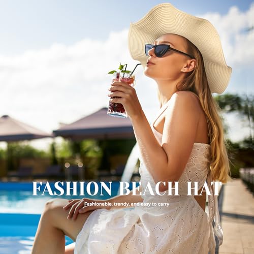 Beach Sun Straw Hats for Women, UPF 50+ UV Sun Protection Summer Straw Hat - color: 10cm - Beige