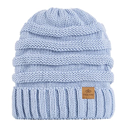 Womens Winter Beanie Warm Knit Hat Cable Stretch Trendy Ribbed Chunky Cap - color: Light Blue