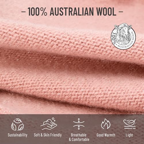 HAMUNI 100% Wool Slouchy Beanie, Warm Beanie Hats for Women Breathable Knitting Skull Beanies Cap for Spring Fall Winter - color: sparkle Pink
