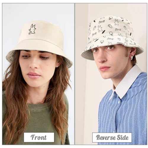 Unisex Bucket Hat Beach Sun Hat Fishing Hat for Men Women Teens, Reversible Double-Side-Wear - color: Rabbit Beige