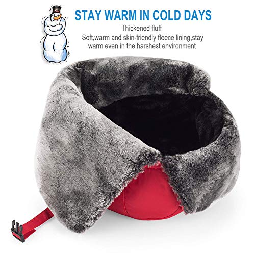 mysuntown Winter Hats for Women Men Trapper Ushanka Hat with Ear Flaps - color: Red