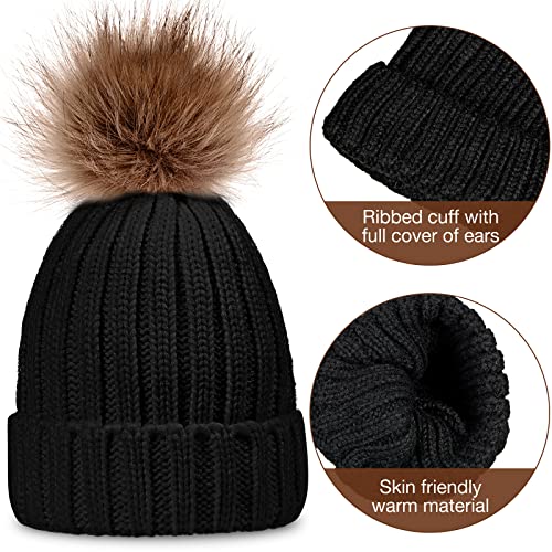Syhood 4 Pcs Hat and Glove Set Winter Beanie and Glove Set - color: Black and Beige
