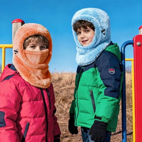 Ski Mask Kids Balaclava, Winter Ski Face Mask Cover, Fleece Hats for Kids - color: Orange