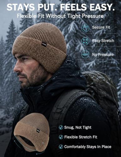 Durio Winter Beanie Hat with Earflap Windproof Knitted Cap - color: Khaki