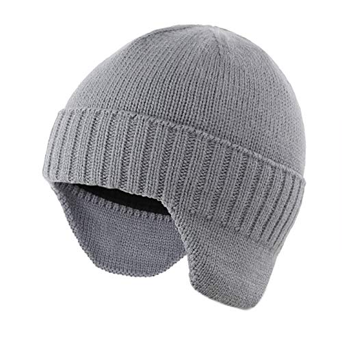 Home Prefer Mens Winter Hat Knit Earflap Hat Stocking Caps with Ears Beanie Hat - color: Light Gray
