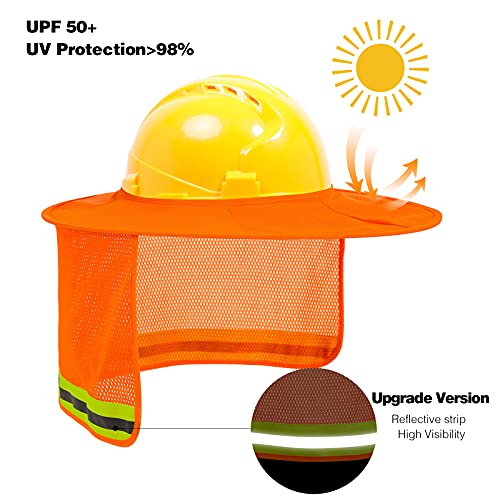 Hard Hat Sun Shade, High Vis Sun Visor Shade Full Brim, Orange, 3PCS - color: 3 Packs Orange
