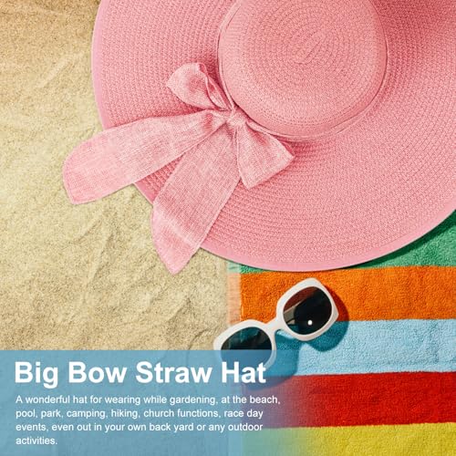 DRESHOW Beach Hats for Women Big Straw Wide Brim Summer Hat Floppy Foldable Roll up Cap Sun Hat UPF 50+ - color: Pink / 5.7" Brim, 1 Pack