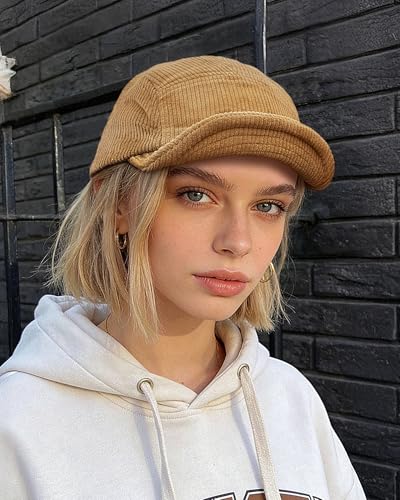 Croogo Corduroy Short Brim Hat Low Profile 5 Panel Dad Cap for Men Women - color: Gd28-khaki