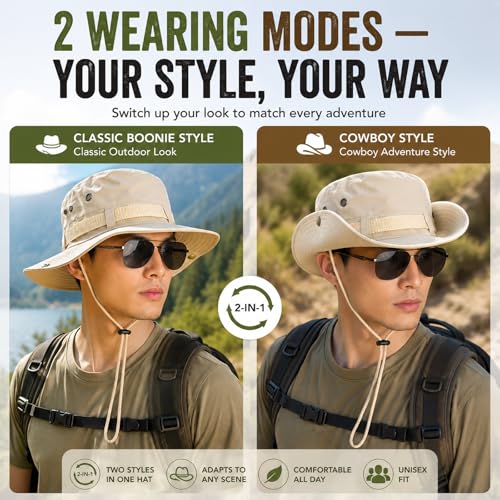 Taeku Sun Hat, Unisex Wide Brim Bucket Hat Sun Protection Cap Breathable Boonie Hat for Fishing Hiking Gardening Safari - color: Beige