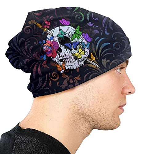 Flower Sugar Skull Beanie Hat Adult Skull Cap Warm Slouchy Knit Hat Headwear Gift for Men Women - color: Color- 10