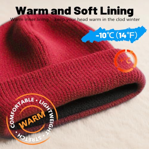 Unisex Winter Beanie for Men Women Soft Fleece Lined Warm Knit Hat - color: Red