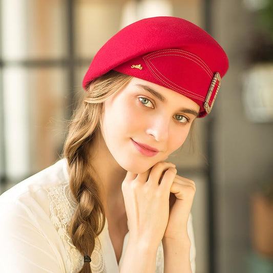 Wedding Hats for Women Vintage Wool Felt Berets Ladies Pearl Fascinator Autumn Winter Cap Bow Church Fedoras - color: Red 1