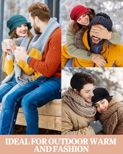 3 Pcs Church Hat for Women Cloche Bucket Winter Beret Hat French 3D Floral Wool Fleece Winter Cap Headgear, 56-58cm - color: Black Turquoise Dark Red