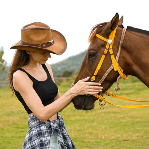 Straw Cowboy Hat for Men and Women Cowgirl Cowboys Cowgirls Woven Crease for Western Gift Gifts - color: Brown Hearts Ox