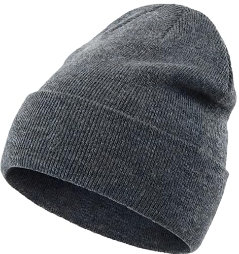100% Cotton Beanie for Women Men Soft Knit Beanies Warm Winter Hat - color: Dark Grey