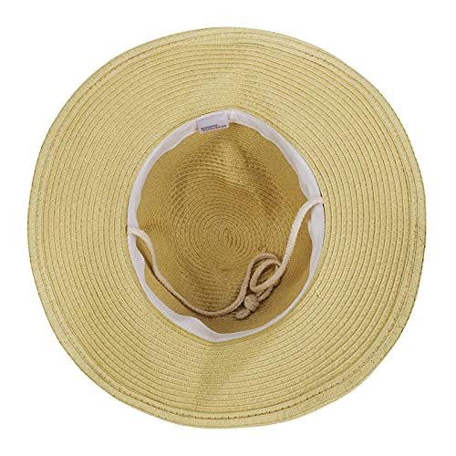 Men's Floppy Packable Straw Hat Beach Cap Newsboy Fedora Sun Hat, Big Brim, Adjustable Chin Strap - color: Beige