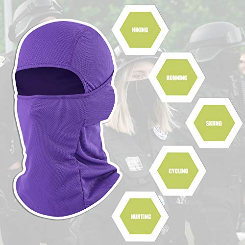 Balaclava Face Mask Adjustable Windproof UV Protection Hood - color: Purple