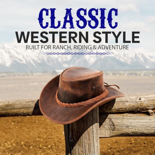 Equine Care Leather Cowboy Hat for Men & Women, Genuine Leather Western - color: Rustic Brown, size: 7 1/4-7 3/8
