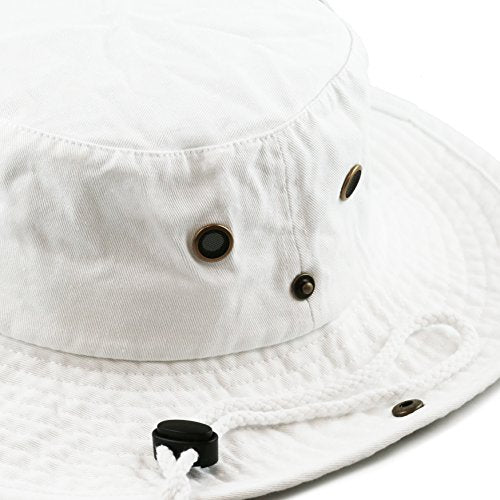The Hat Depot Cotton Stone-Washed Safari Wide Brim Foldable Double-Sided Sun Boonie Bucket Hat - color: 2. Cotton - White, size: Large-X-Large