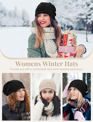 Senker Fashion 2 Pack Winter Beanie Hats for Women, Womens Slouchy Beanies - color: Black Beige