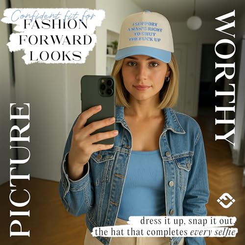 Funky Junque Adult Trucker Snapback Hat 2-Tone Baseball Cap - color: I Support a Man's Right to Shut Up- Light Blue/Beige
