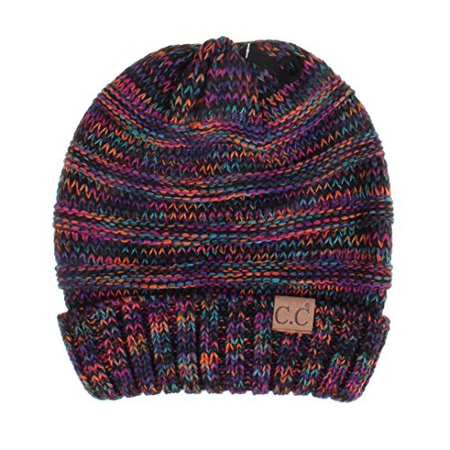 C.C Hat-100 Oversized Baggy Slouch Thick Warm Cap Hat Skully Cable Knit Beanie - color: Black-multi
