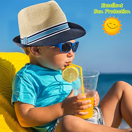 PEAK 2 PEAK Unisex Kids Straw Trilby Fedora Cap Felt Fedora Hat Short Brim Sunhat - color: Navy Brim, size: 14-16 Years