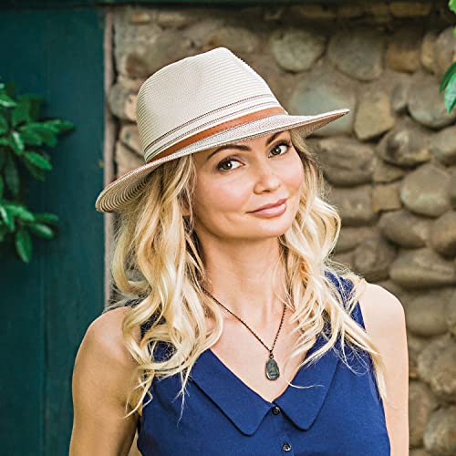 Wallaroo Women's Kristy Fedora– UPF 50+ UV Protection | Wide Brim, Packable & Adjustable - color: Ivory/Black, size: Medium