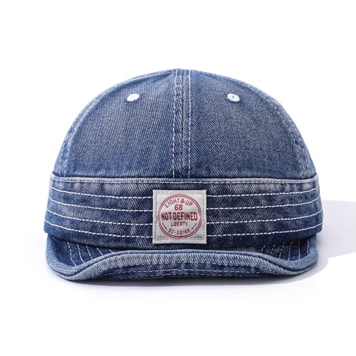 Denim Short Brim Hats for Men Women Stylish Short Bill Baseball Cap Soft Flat Brim Snapback Trucker Hat Cadet Cap - color: Mg-dym2574-denim Blue