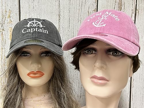 Embroidered Captain & First Mate Baseball Caps Set for Men Women - color: Captain First Mate (Washed Black & Washed Pink)