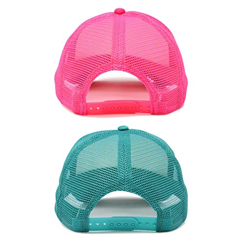 DALIX Two Tone Blank Trucker Hats Caps (2 for 1) - color: Hot Pink/Teal