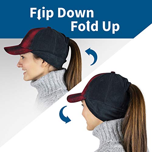 TrailHeads Women's Ponytail Trucker Hat, Running, Hiking & Outdoor Sports - color: Red Plaid