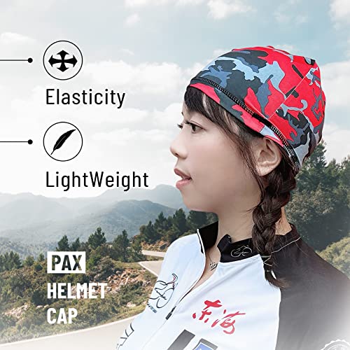 PAX Beanie Cycling Skull Caps, Camo Cooling Helmet Liner, Sweat Breathable Moisture Wicking Running Hat for Outdoor Sport. - color: Camo Red