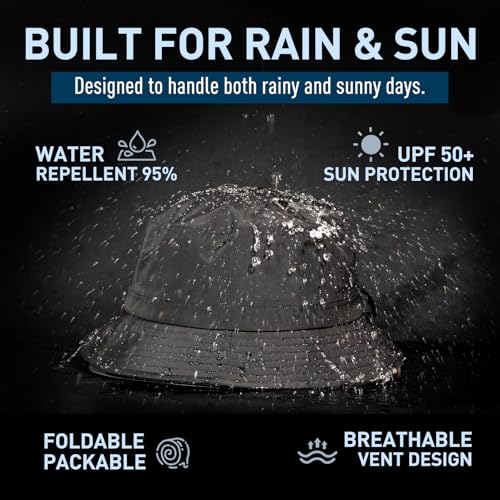 TOP-EX XL XXL Oversized Bucket Rain Hats Summer Waterproof Golf Safari UV Protection UPF 50+ - color: Te92557_black, size: Medium-Large